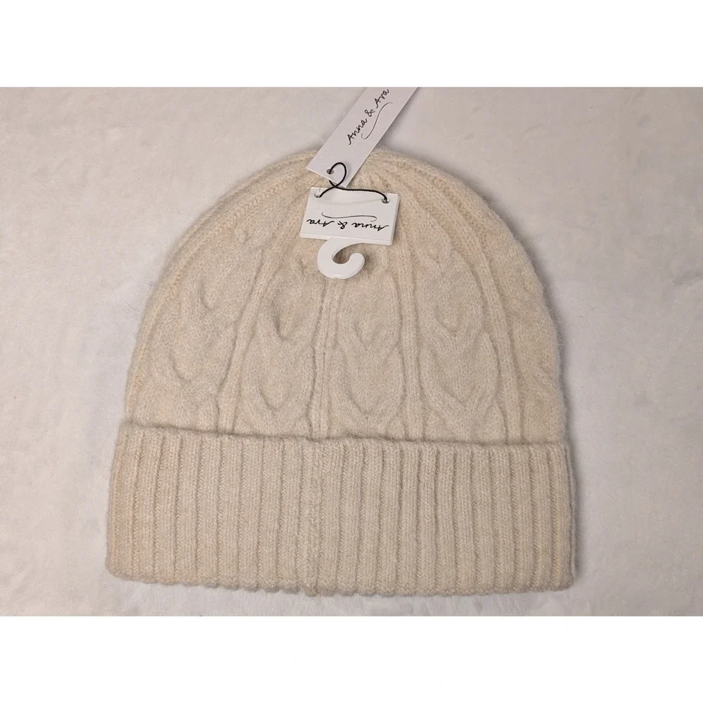Anna & Ava Bundle 2 Cable Knit Beanie Hat Ivory Pink‎ One Size Retail total $66 - Picture 2 of 13